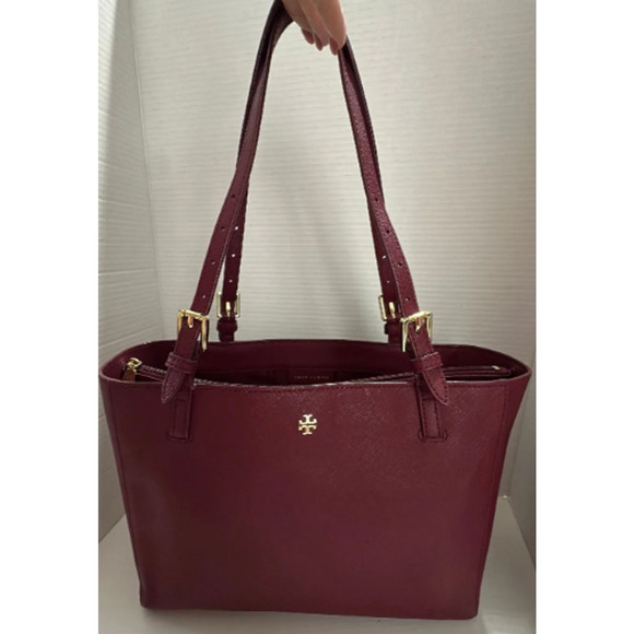 Tory Burch Burgundy Saffiano Leather Emerson Tote Bag w/Gold Tone Hardware - Picture 2 of 11